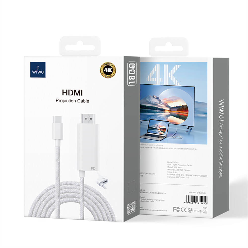 Wiwu Wi-PS001 Type-C to HDMI (4K@60Hz) PD Şarj ve Projeksiyon Kablosu 1.8M Wiwu Wi-PS001 Type-C to HDMI (4K@60Hz) PD Şarj ve Projeksiyon Kablosu 1.8M